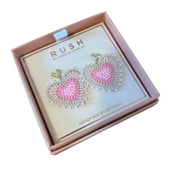 Delicate Looking Handmade Beaded Heart Shaped Dangle Earrings. - Picture 2 of 6